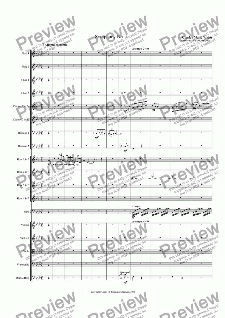 page one of Widor: Symphony No. 5 for organ II Allegro cantabile