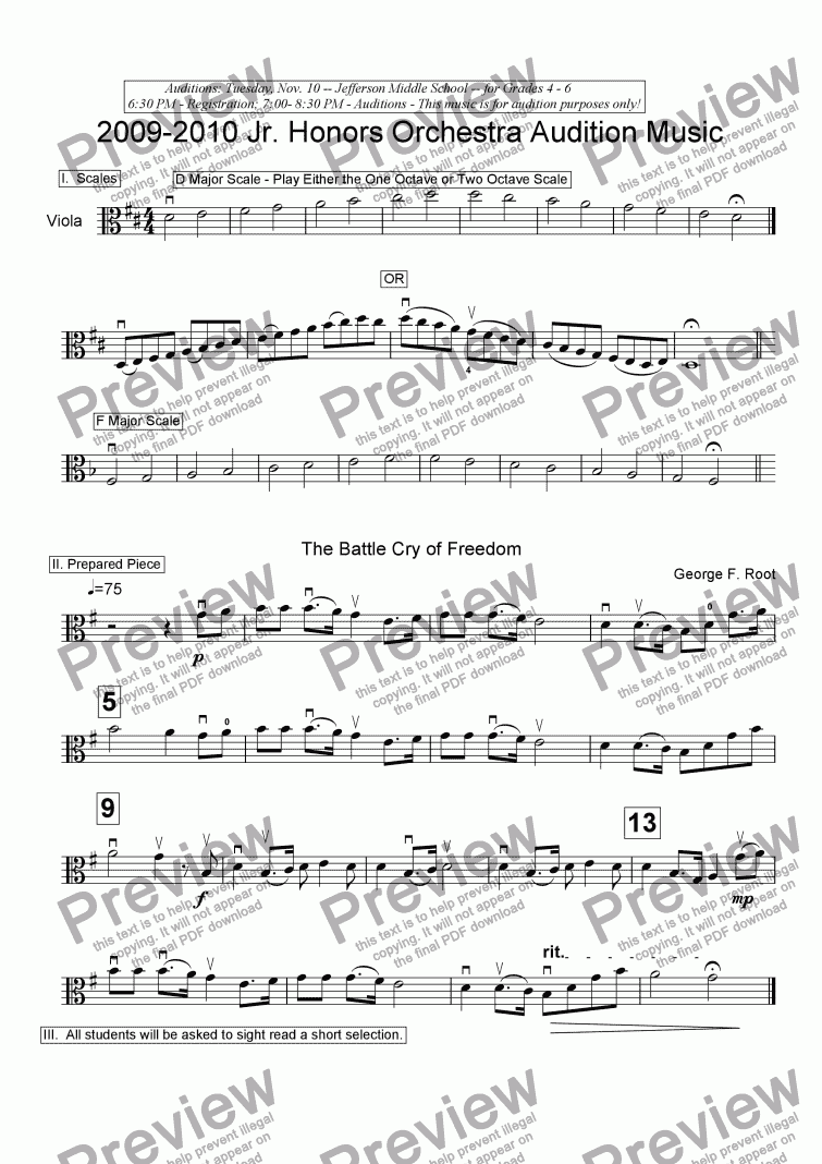 page one of 2009-2010 Jr. Honors Viola Audition Music
